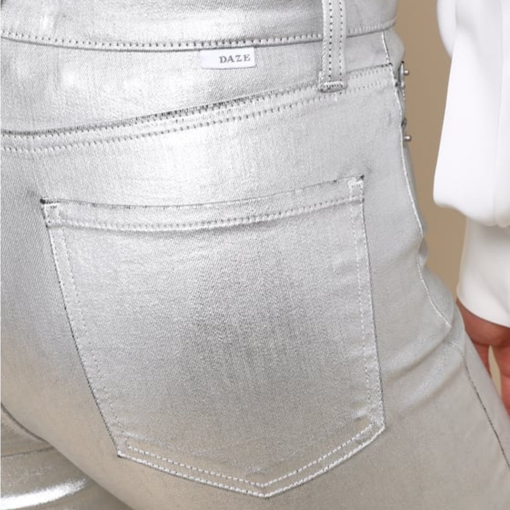 Daze Denim Smarty Pants Silver Coated High-Rise Straight Leg Jeans - Picture 4 of 4